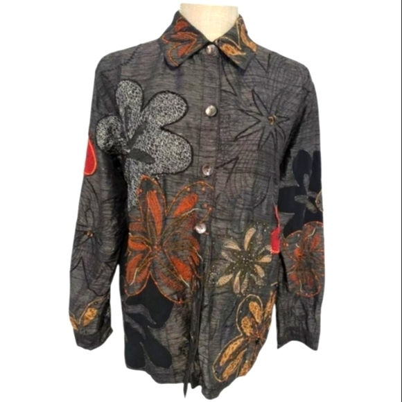 Pure Silk Witchy Whimsigoth Floral Beaded Embroidered Artsy Blouse/Jacket Sz M - Picture 8 of 10